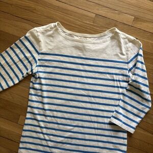 Seasalt Cornwall Blue White Striped Sailor Shirt US 6 Organic Cotton Boat Neck